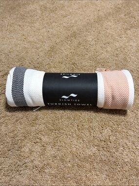 NWT Slowtide Turkish Towel - White with Navy & Pink Accents